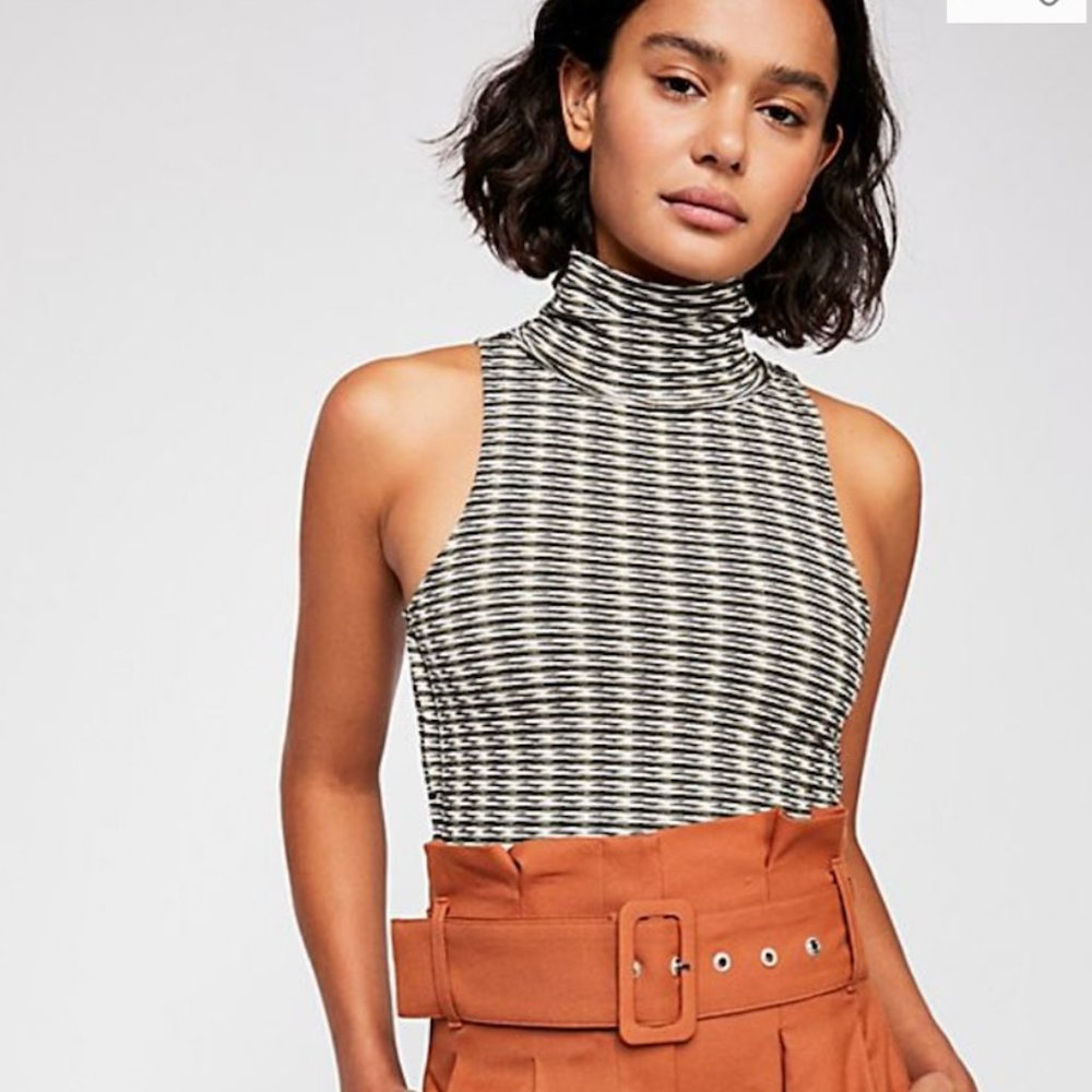 Free People Sleeveless Printed Turtleneck Tank